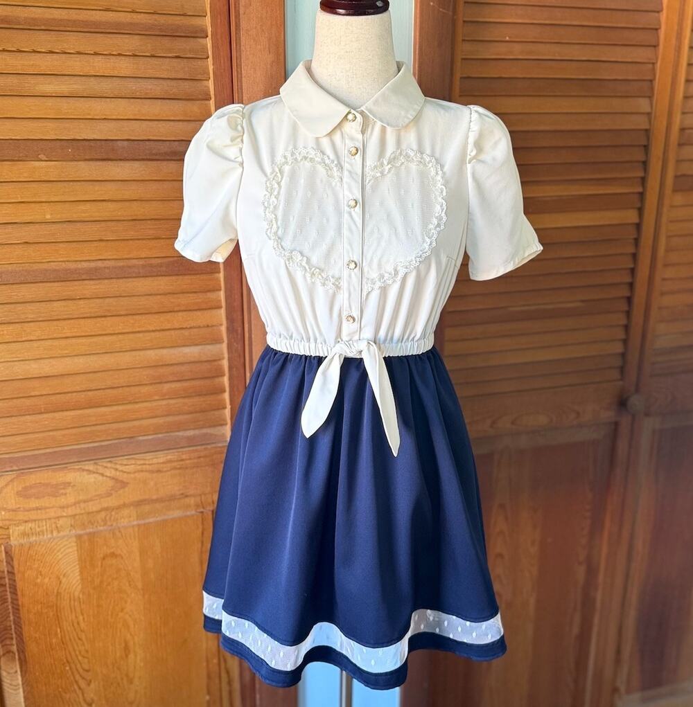 Liz Lisa Penderie Lolita Jirai Gyaru Dollcore White & Blue Heart Tie Dress S